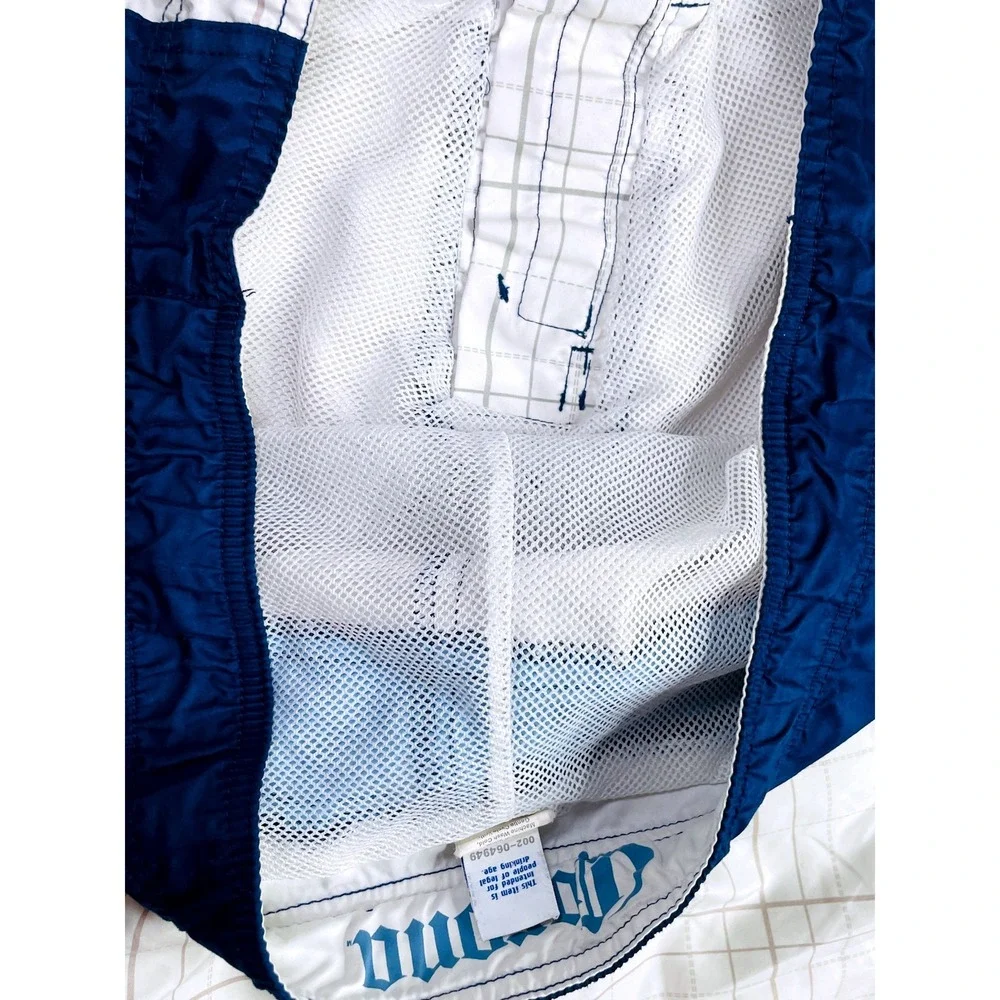 Corona Extra Board Shorts Mens 34 Blue White Grid Logo Zip Pocket Swim Trunks